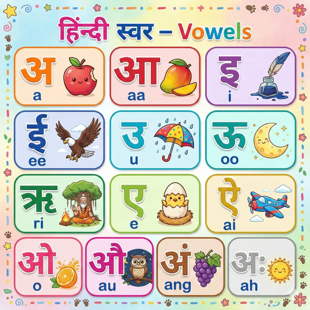 Hindi Varnamala Vowels Chart